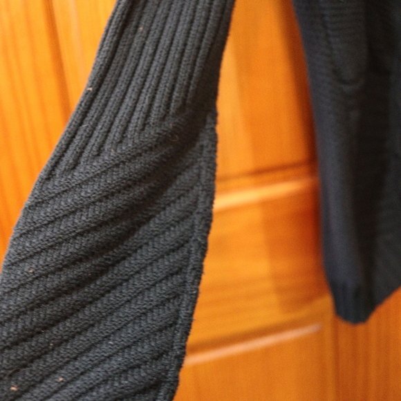 DKNY Jeans Black Cable Knit Sweater Textured Waffle Rib Swirl Band Collar Large - Picture 10 of 13